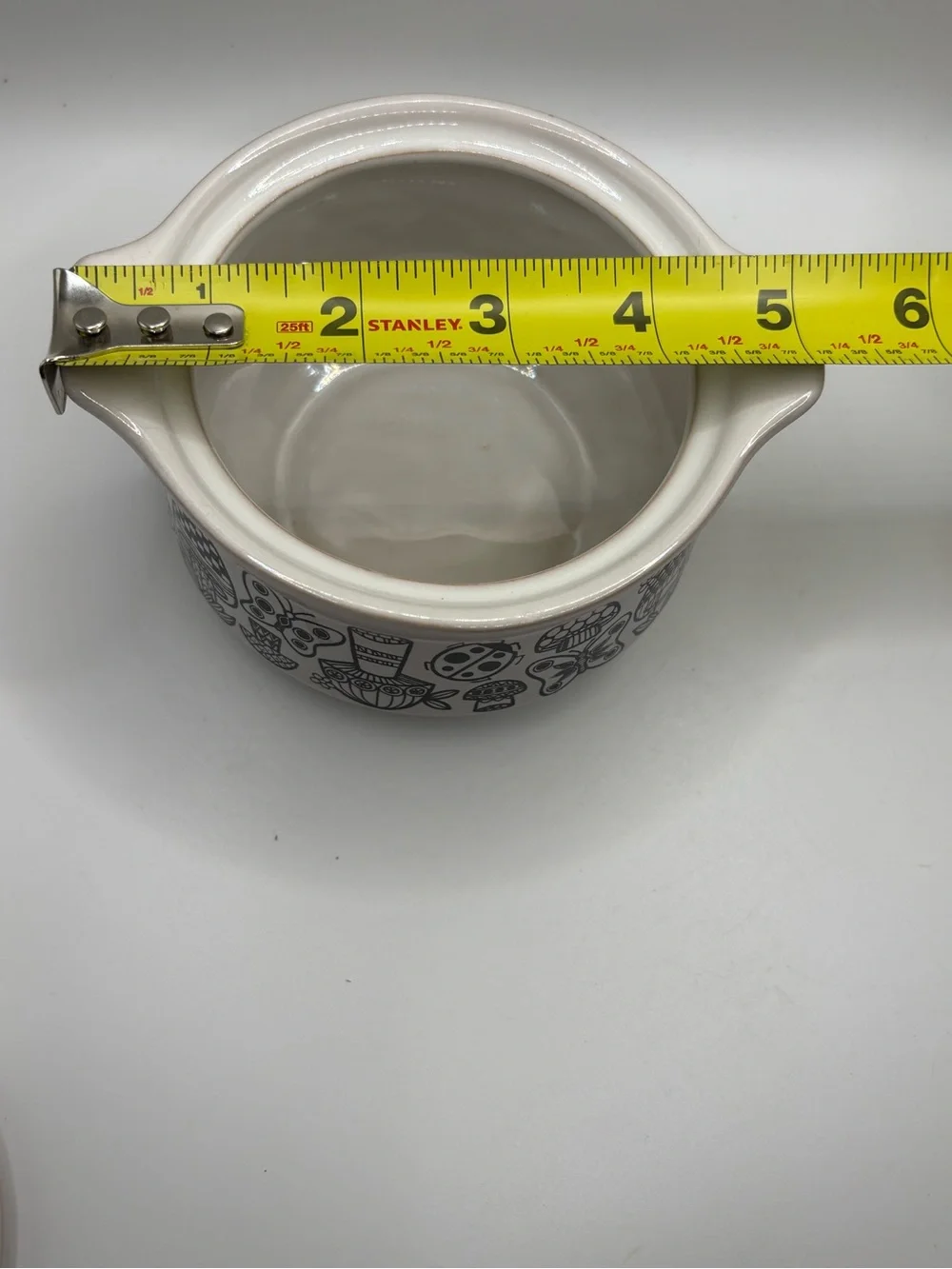 Ceramic Lidded Casserole with Black Nature Motif - White
